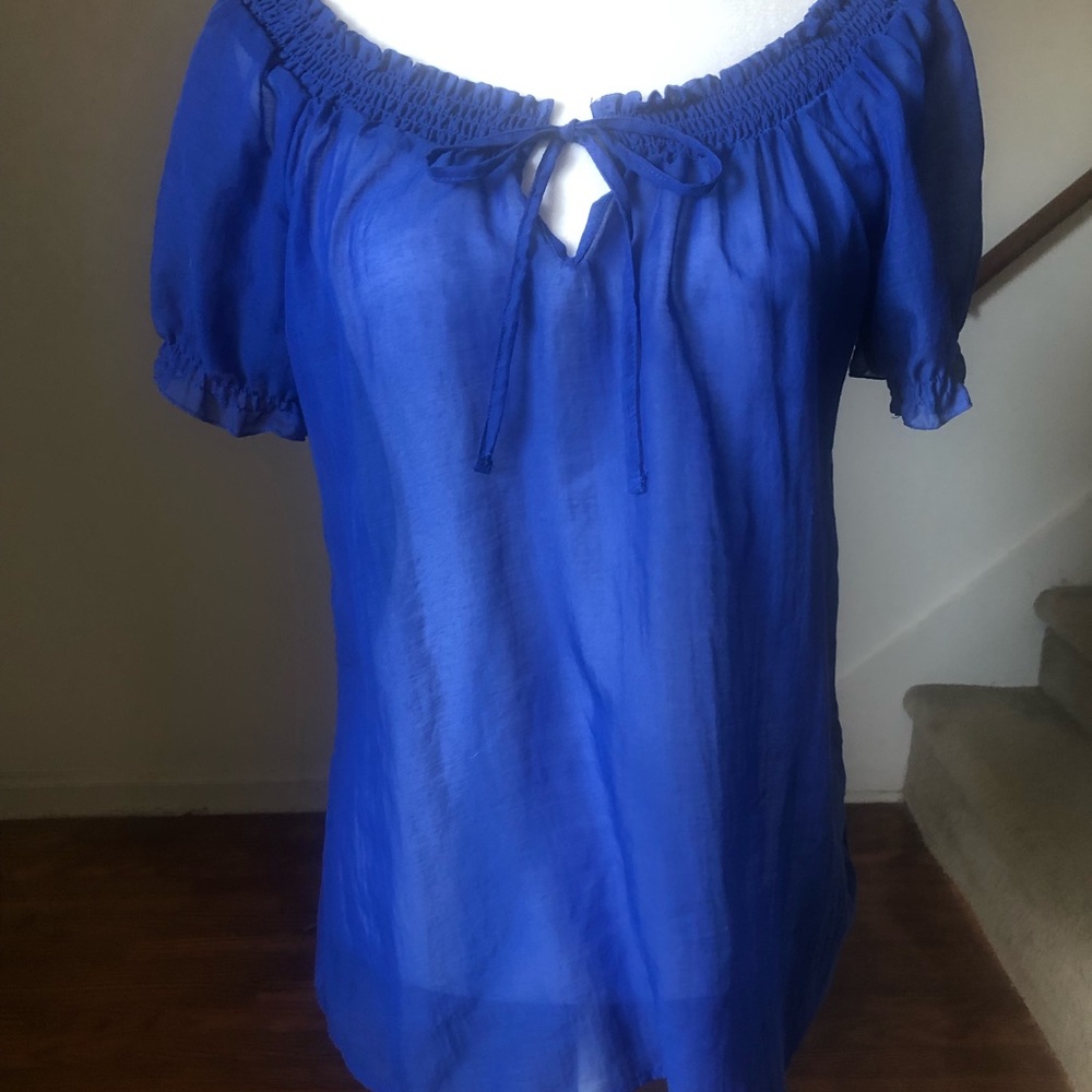 New Medium Old Navy Sheer Blue Short-Sleeved Peasant Top